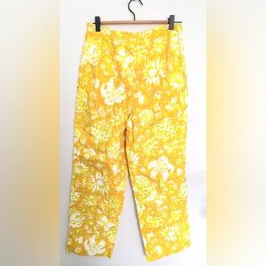 Vintage Lilly Pulitzer 60s Pants Floral Print Yellow Tropical Mod Straight Leg